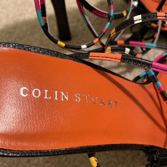 Colin Stuart Colorful Leather Straps Lace-Up/Wrap Sandals Heels Size 6.5 - Picture 7 of 13